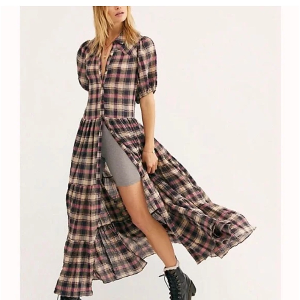 Free people little bit of plaid maxi dress